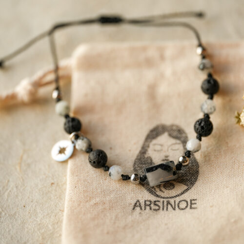 Polaris protective bracelet with tourmalinated quartz and lava stones
